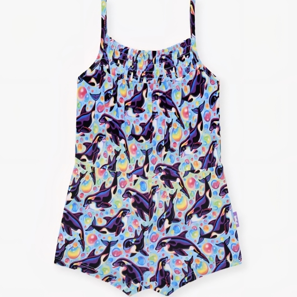 Posh Peanut Lisa Frank Max Splash Smocked Spaghetti Short Jumpsuit 3T/4T NWOT